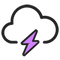 the image shows the logo for eastlondonastronaut.com. The logo is a thick black outline of a cloud with a purple  lightning bolt underneath. The inside of the cloud shape, which is two-dimensional, is opaque white.